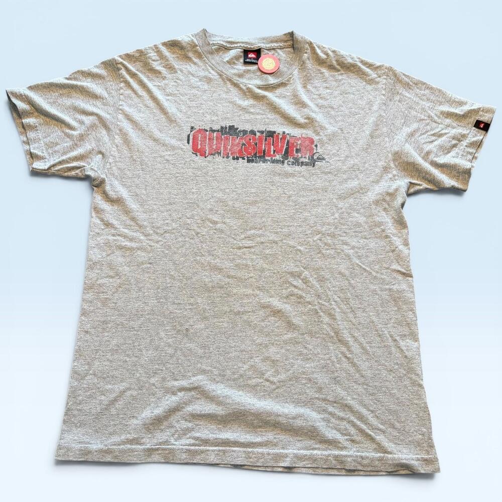 Quiksilver Shirt Mens Large Gray Short Sleeve Logo Skyline Tee T-Shirt Surfing